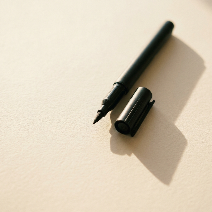 Un solo pennarello nero appoggiato sulla carta